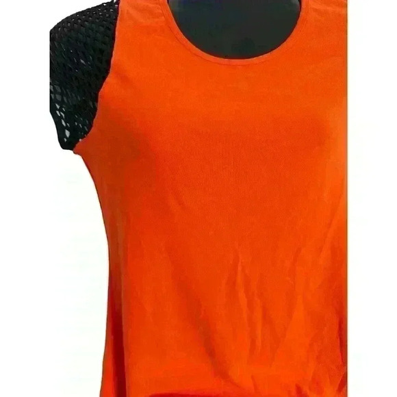 Women's Orange Black Mesh Short Sleeve Size L Large Athletic Top by Gottex NEW - Picture 6 of 16